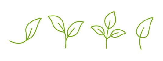 Green leaf icon with outline design for eco-friendly and natural themes. vector