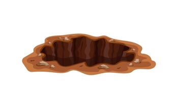 Natural brown earth hole with rocks around its edges on clean background vector