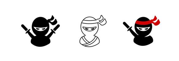 Three ninja illustrations with swords and headbands in minimalist art style vector