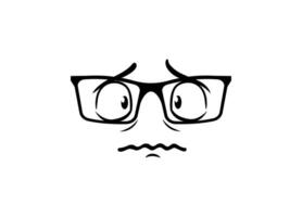 Worried face with glasses expressing concern and anxiety in simple black line art vector