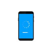 Smartphone displaying loading screen with circular progress icon on blue seen vector