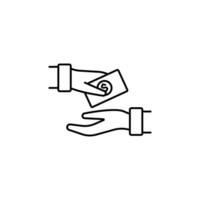 Simple black and white icon of a hand passing money to another hand vector