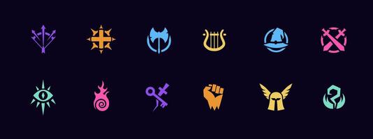 Colorful symbols in rows of twelve icon designs with varied unique artistic concepts vector