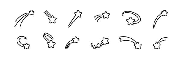 Collection of star comets and shooting stars in simple minimal design set of icons vector