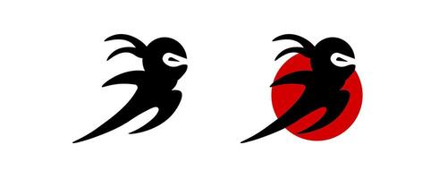 Ninja art two stylized black figures with dynamic red and white elements vector