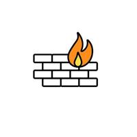 Brick wall with fire flame icon symbolizing firewall or security concept vector