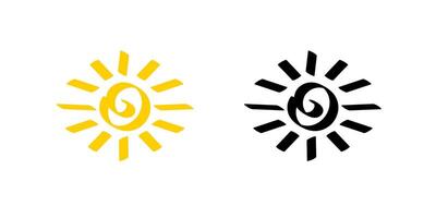 Abstract sun icons in black and yellow with swirling center on background vector