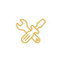 Orange wrench and screwdriver icon suggesting maintenance and repair work tools in simple design vector