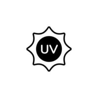 Sun protection warning icon with uv symbol in black circular emblem with white background vector