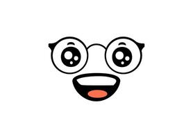 Cute cartoon face with glasses smiling with wide open eyes for fun and laughter vector