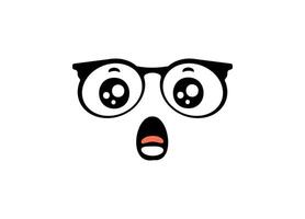 Cute surprised face with big eyes and glasses showing excitement on a plain background vector