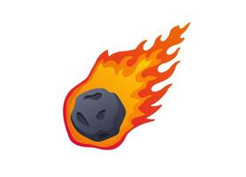 Fiery meteor with bright orange flames and dark surface flying through the air vector