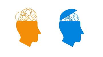 Visual representation of mental chaos and clarity using minimalist head silhouettes vector