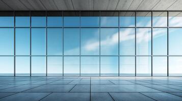 Empty room with large windows and a view of the ocean photo