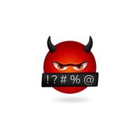 Grumpy emoji with flames and a burning red face, showing anger. vector