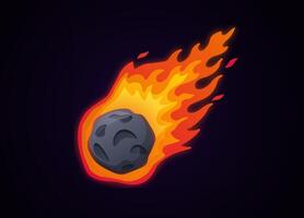 Flaming meteor soaring through space with bright fiery trail on a dark background vector