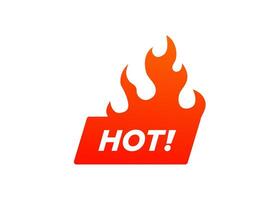 Bright orange flame icon with hot text symbolizing heat and intensity in a simple design vector