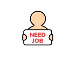 Simplistic person holding job search sign with bold red text vector