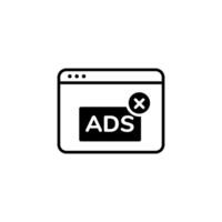 Simple icon showing a browser window closing an ad with a cross mark inside vector