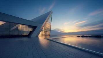A building with a triangular shape at sunset photo