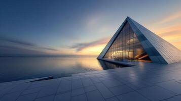 A building with a triangular shape at sunset photo