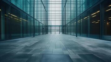 An empty hallway with glass walls and a light photo