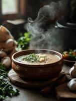 Hearty Garlic Broth in Artisan Bowl photo