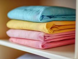 Organized Laundry Piles in Sunny Room photo