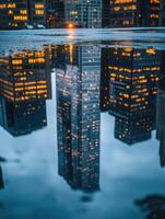 Rain Puddle Echo of the City Skyline photo