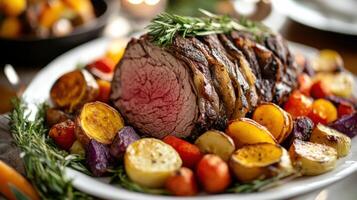 Rib Roast Accompanied by Mixed Vegetables photo