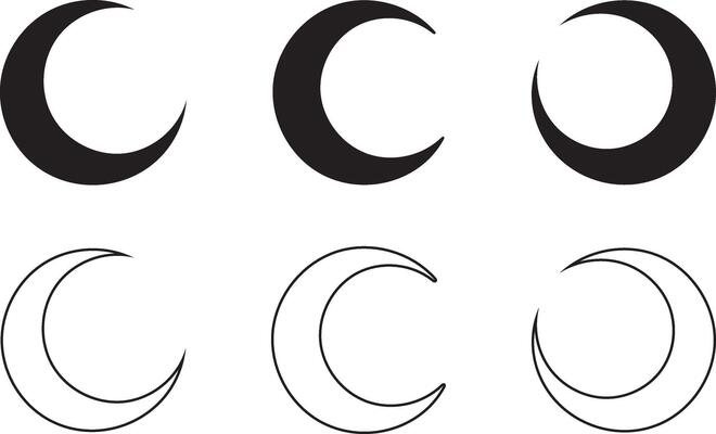 Set of Crescent Silhouettes, Elegant Moon Shape Collection for Celestial and Islamic Designs