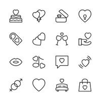 A set of black and white icons that include a cake, a key, a heart, a wine glass vector