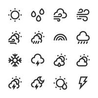 A set of weather icons including rain, snow, sun, and clouds vector