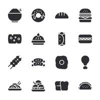 A set of food icons including a donut, a sandwich, and a bowl of food vector