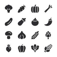 A collection of vegetable icons including broccoli, carrots, peppers, and squash vector