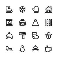 A set of winter-themed icons, including a penguin, a snowman, a snowboard vector