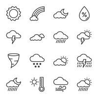 A set of weather icons including rain, sun, and clouds vector