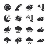 A collection of weather icons including rain, sun, clouds, and wind vector