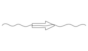 Arrow pointing right, line continuous drawing. Single line Arrow pointing right. Arrow pointing right, icon. Continuous outline of a Arrow pointing right. Graphic illustration vector