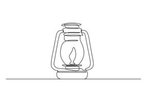Kerosene lantern one continuous line drawing. Line art paraffin lamp. Graphic illustration vector
