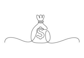 Continuous single line drawing of dollar bag. Money bag concept. One line art dollar bag icon. Graphic illustration vector