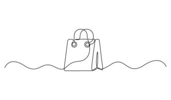 Continuous single line drawing of shopping bag design. Simple paper bag one line art. Graphic illustration vector