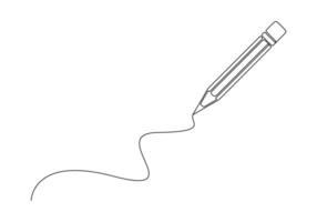 Pencil continuous line drawing. Education concept single line art. Graphic illustration vector