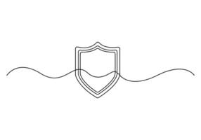 Continuous one line art shield guard drawing sign protect linear symbol pro illustration vector