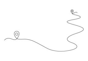 Abstract Traffic route between two points on map. Geolocation signs and trip plan trace. Single line art drawing graphic illustration vector