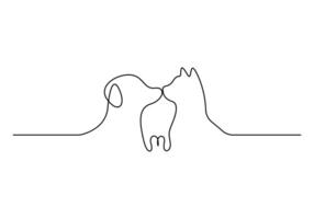 Cat and dog continuous one line drawing. Single line art cat and dog. Graphic illustration vector