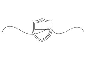 Continuous single line drawing of shield guard protect linear symbol pro illustration vector