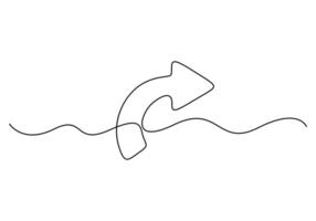 Arrow in continuous one line drawing style. Line art of the arrow icon. Graphic illustration vector