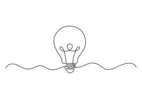 Continuous one line drawing of light bulb symbol idea and creativity. Pro illustration vector