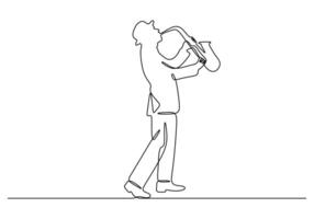 Continuous single line art of Saxophonist. One line drawing abstract Saxophonist. Graphic illustration vector
